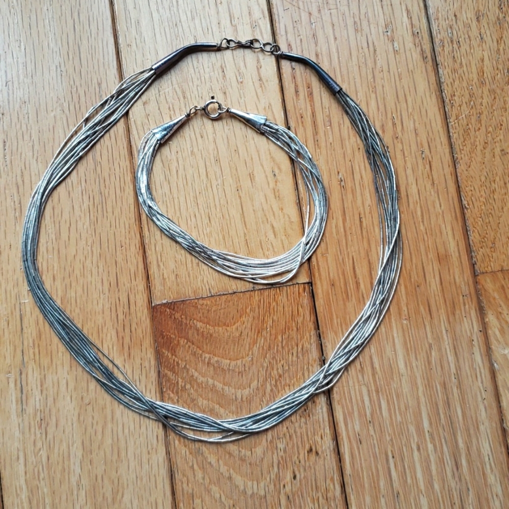 Silver Thread Necklace and Bracelet Set